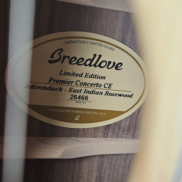 Breedlove Premier Concerto CE Adirondack-East Indian Rosewood Acoustic-Electric Guitar Natural - Image 5